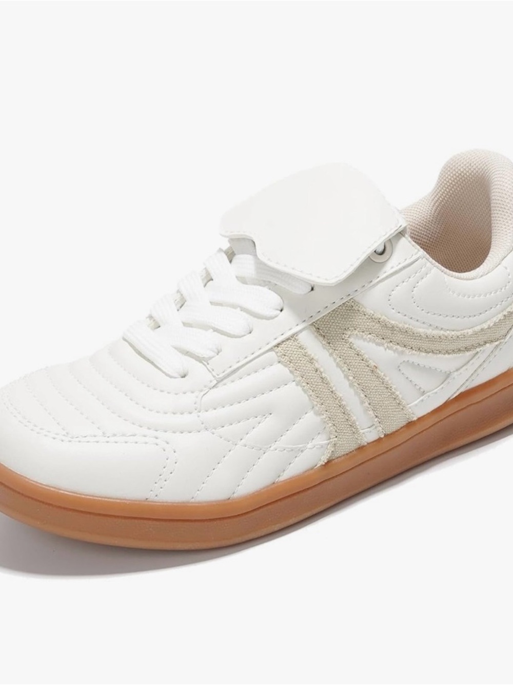 White Leather Sneakers with Gum Sole - Women's Casual Sport Style